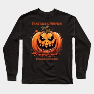 Fangtastic Pumpkin Biting into Halloween Fun Long Sleeve T-Shirt